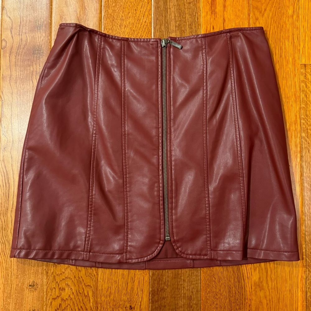 Free People Vegan Leather Maroon Skirt